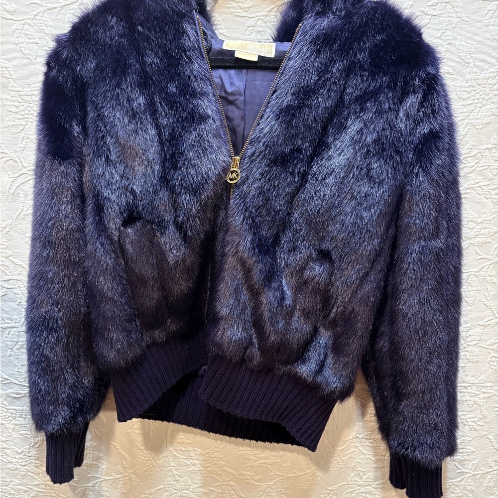 Michael Kors Deep Blue Faux Fur Jacket